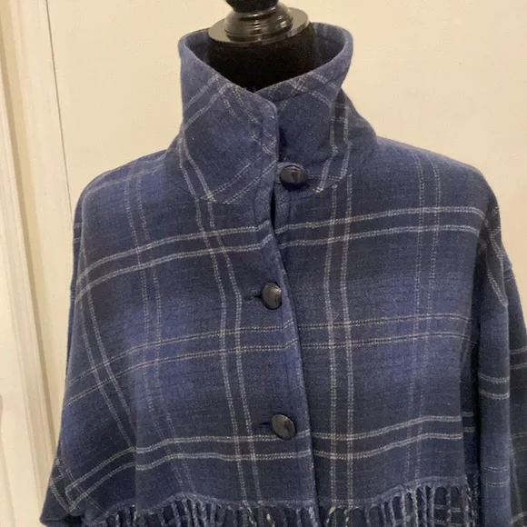 Collections Internationale Fringed women’s Blue Plaid Blazer/Jacket Size Large - Picture 3 of 17
